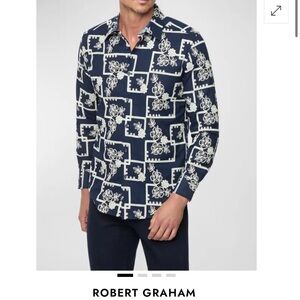 *NWT $258* Robert Graham Oleander Hawaiian Floral Embroidered Sport Shirt Men XL